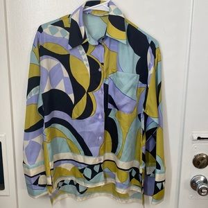 Zara “Pucci-style print” button front blouse with 70s style cuff